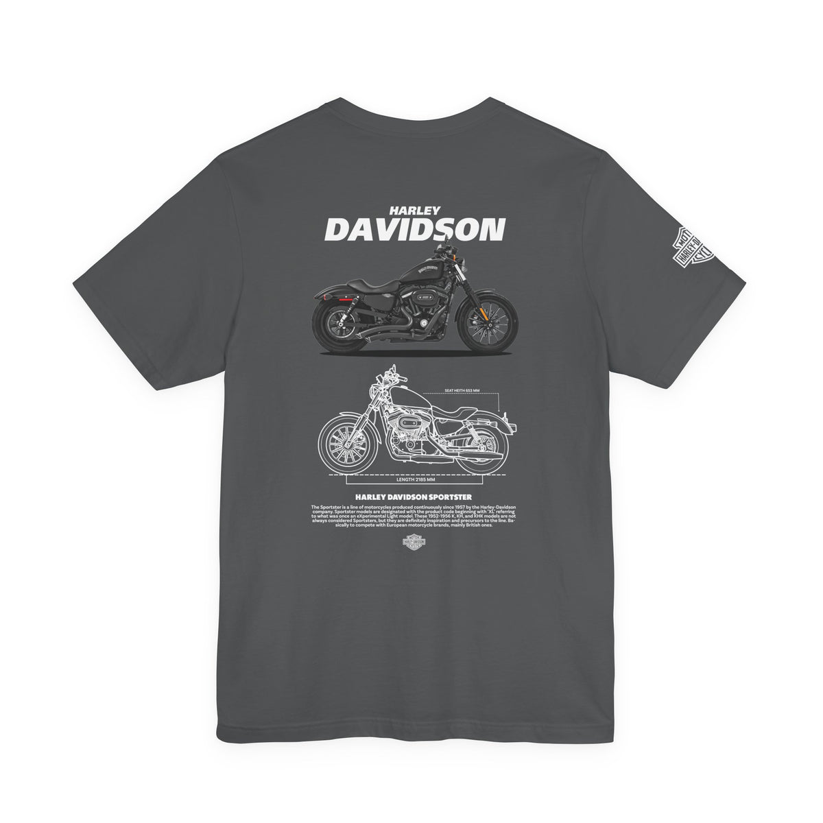 Harley Davidson Sportster Inspired Cruiser Motorcycle Blueprint Graphic Unisex Heavy Cotton Tee Premium Biker Streetwear T Shirt for Riders Enthusiasts Everyday Wear