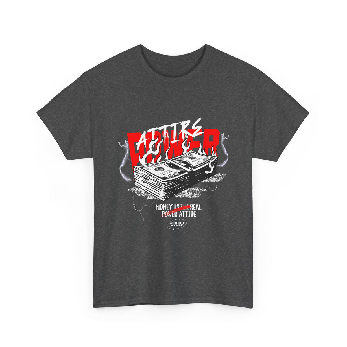 Attire Power Unisex Heavy Cotton Tee Graphic T Shirt Black Hustler Money Design Wealth Streetwear Bold Entrepreneur Alpha Mindset Financial Success Fashion