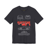 Porsche Racing Blueprint Tee — Vintage Red Sports Car Graphic T-Shirt