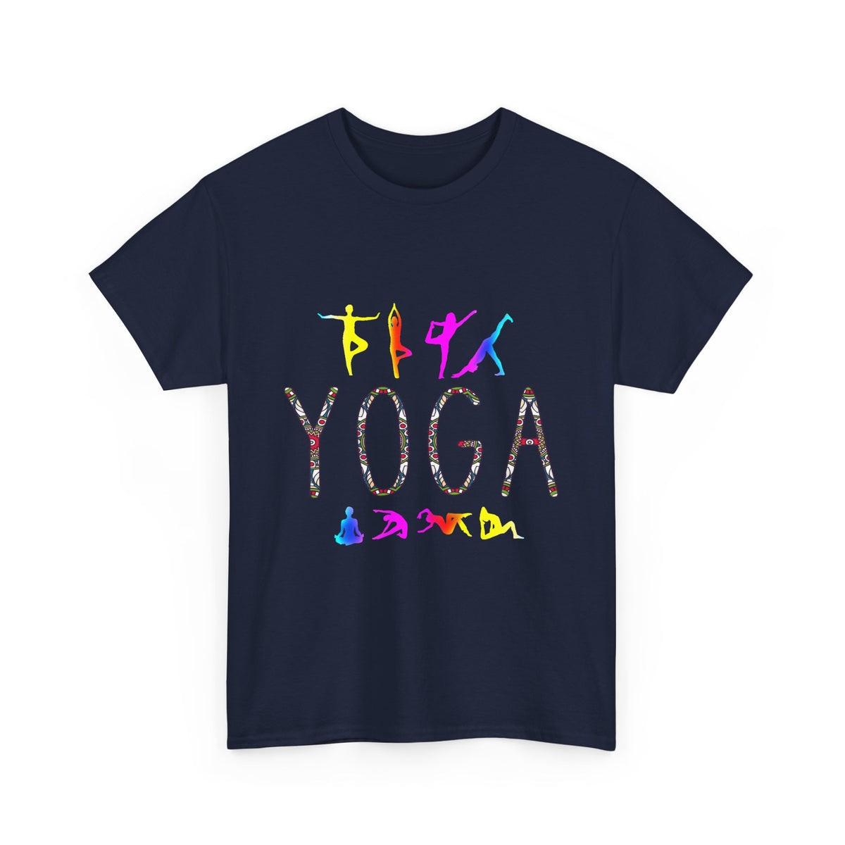 Yoga Graphic Unisex T Shirt Colorful Pose Typography Tee Spiritual Mindfulness Meditation Fitness Lifestyle Heavy Cotton Top for Men and Women