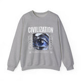 Civilization Eye Of Memory Graphic Unisex Heavy Blend Crewneck Sweatshirt Futuristic Visionary Streetwear Abstract Blue Eye Pullover
