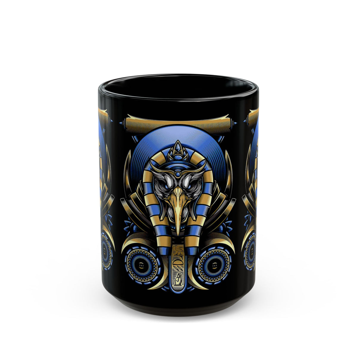 Eye Of Eternity Mug Egyptian Owl Pharaoh Design Gold And Blue Ceramic Mug Spiritual Morning Energy Cup For Focus, Calm, And Creative Awakening