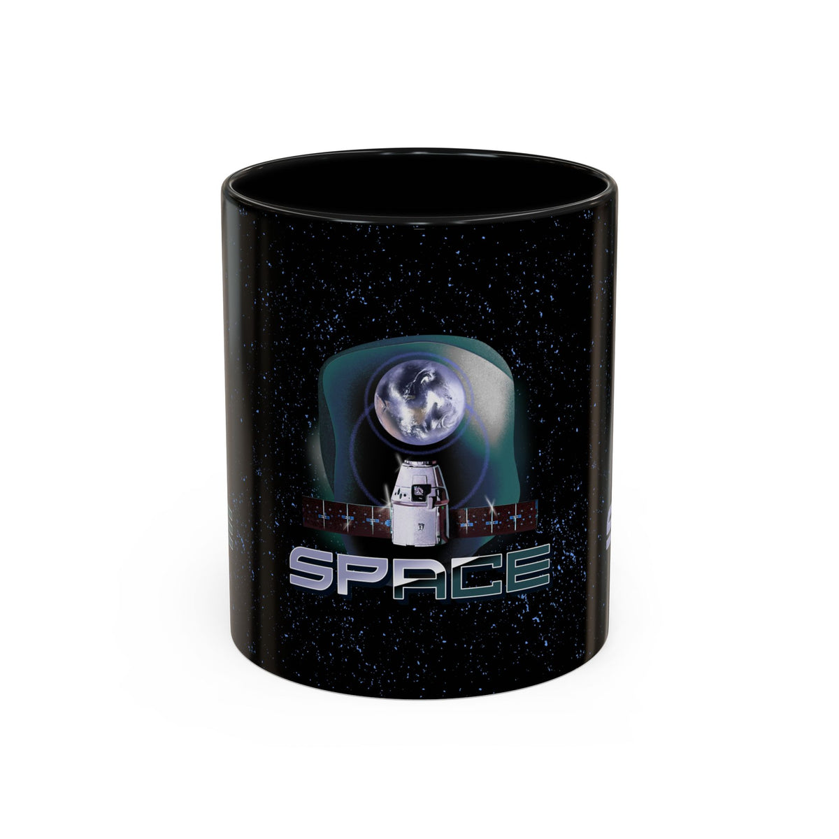 Space Galaxy Accent Coffee Mug 11oz 15oz Astronaut Spacecraft Earth Black Two Tone Ceramic Cup Gift for Space Lovers