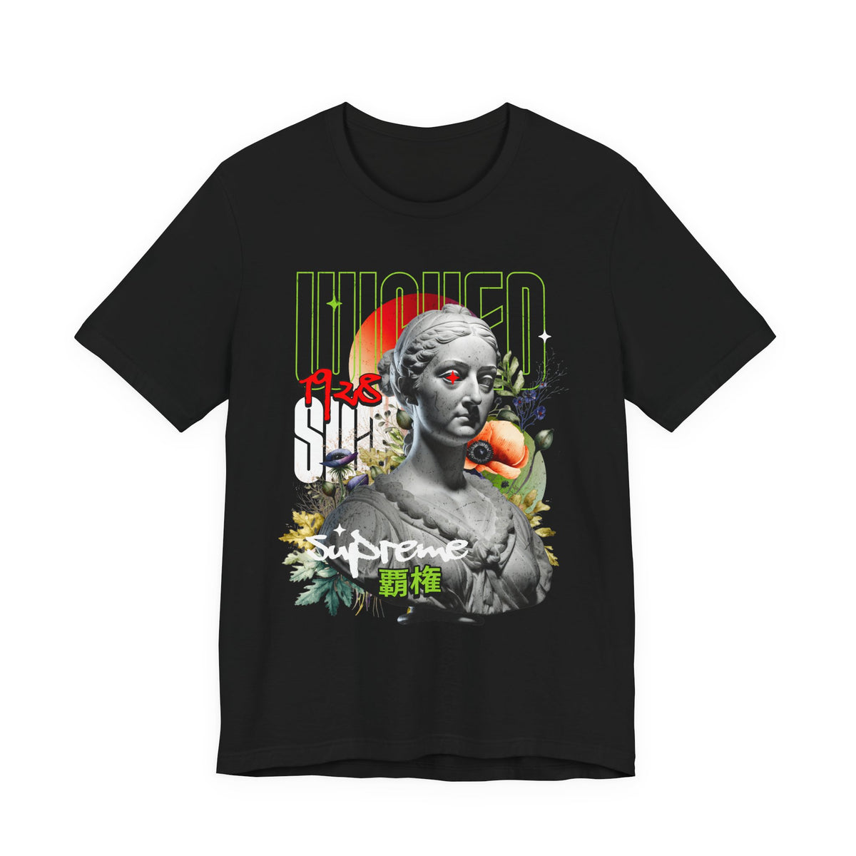 Wicked Supreme Unisex Jersey Short Sleeve Tee Graphic Streetwear T Shirt Statue Art Design Aesthetic Bold Vintage Inspired Supreme Print Casual Fashion