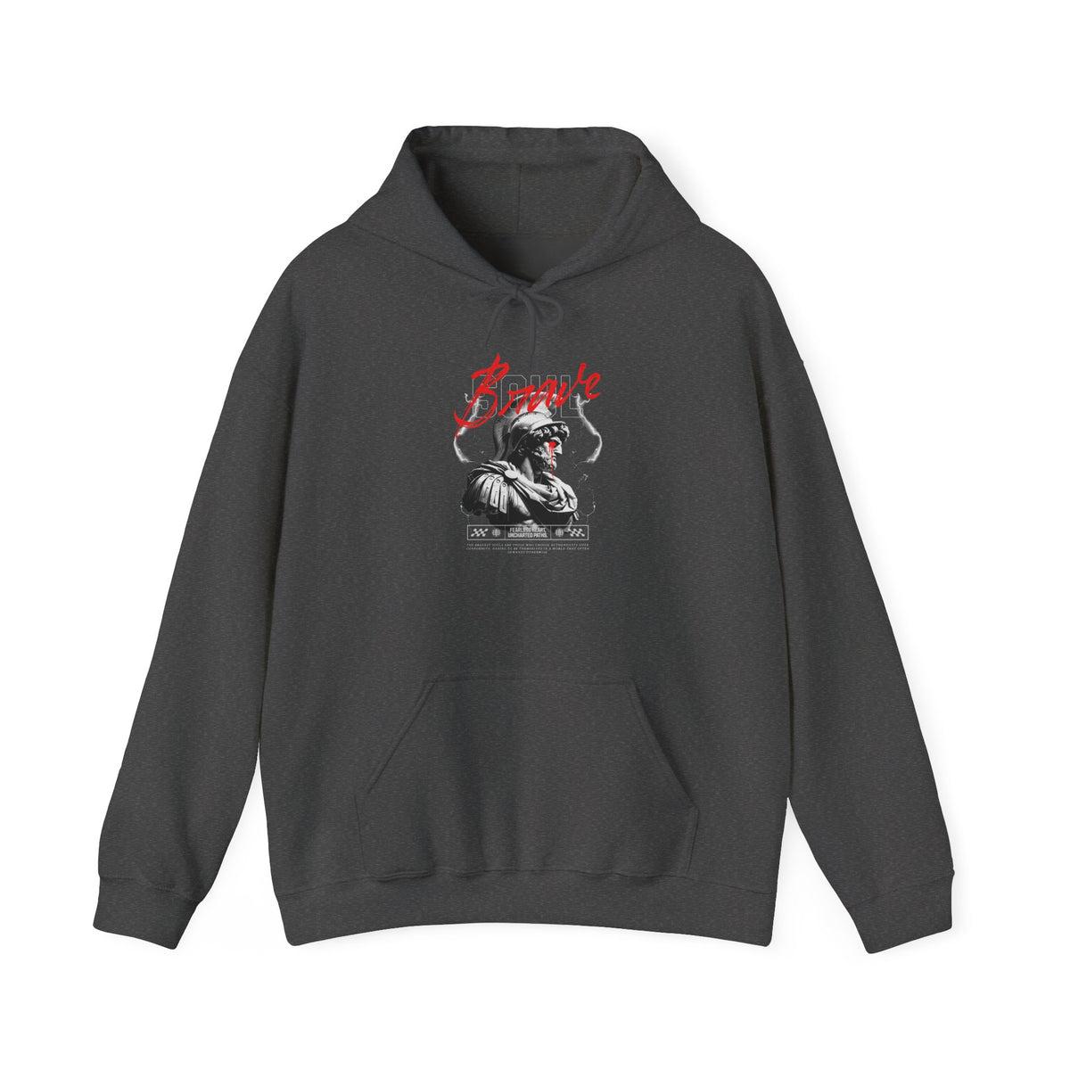 Brave Warrior Roman Gladiator Graphic Print Unisex Heavy Blend Hooded Sweatshirt Bold Motivational Streetwear Hoodie