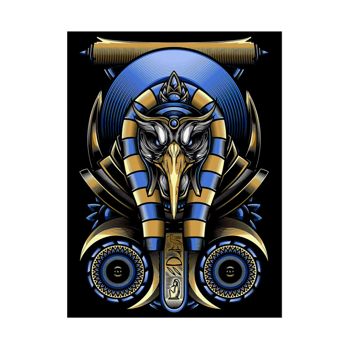 Eye Of Eternity Poster Gold And Blue Egyptian Owl Pharaoh Sacred Geometry Art Print Spiritual Wall Decor For Focus Energy And Royal Inspiration