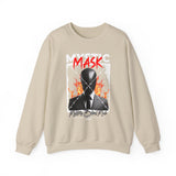 Mystic Mask Flames Graphic Unisex Heavy Blend Crewneck Sweatshirt Hustler Streetwear Motivational Dark Mystery Bold Fire Design