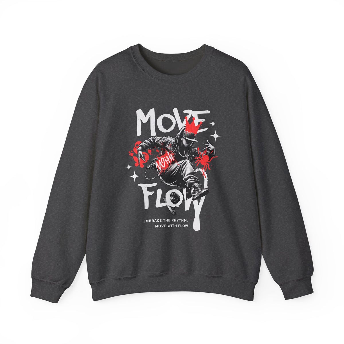 Move With Flow Breakdance Graphic Unisex Heavy Blend Crewneck Sweatshirt Hip Hop Streetwear Dance Rhythm Pullover