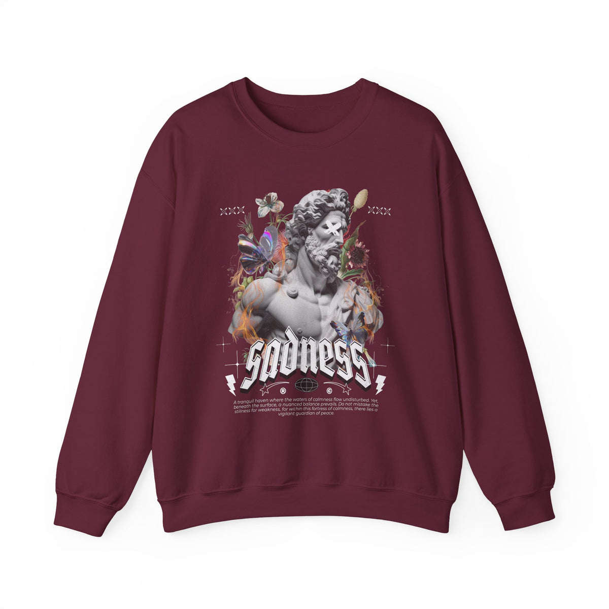 Sadness Crewneck Sweatshirt Unisex Heavy Blend Greek Statue Art Design Emotional Aesthetic Streetwear Gothic Vintage Fashion Artistic Expression Pullover