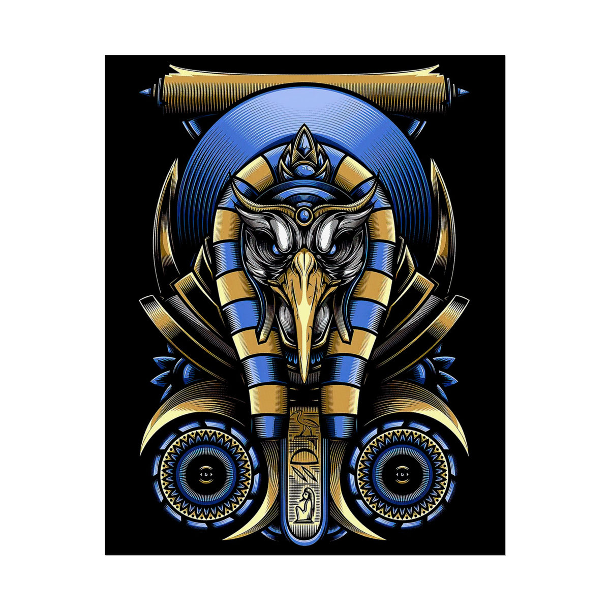 Eye Of Eternity Poster Gold And Blue Egyptian Owl Pharaoh Sacred Geometry Art Print Spiritual Wall Decor For Focus Energy And Royal Inspiration