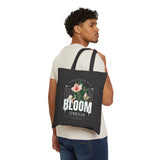 Cotton Canvas Tote Bag Bloom Stronger Floral Graphic Reusable Shopping Bag Black Motivational Nature Inspired Aesthetic Streetwear Fashion Accessory