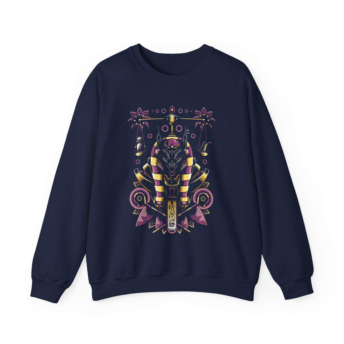 Anubis Balance God Unisex Heavy Blend Sweatshirt Egyptian Mythology Streetwear Graphic Pullover Cosmic Balance Design For Men And Women Perfect For Winter Fashion Festivals And Spiritual Lifestyle