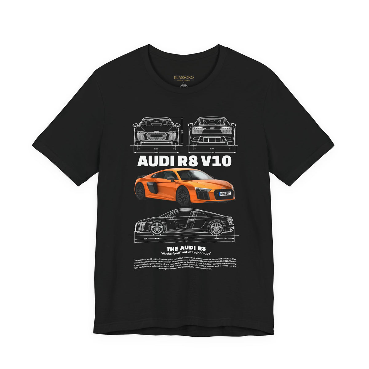Orange Mid Engine Supercar Blueprint Artwork Unisex Heavy Cotton Tee High Performance Inspired Streetwear Graphic Shirt For Car Enthusiasts And Automotive Art Fans
