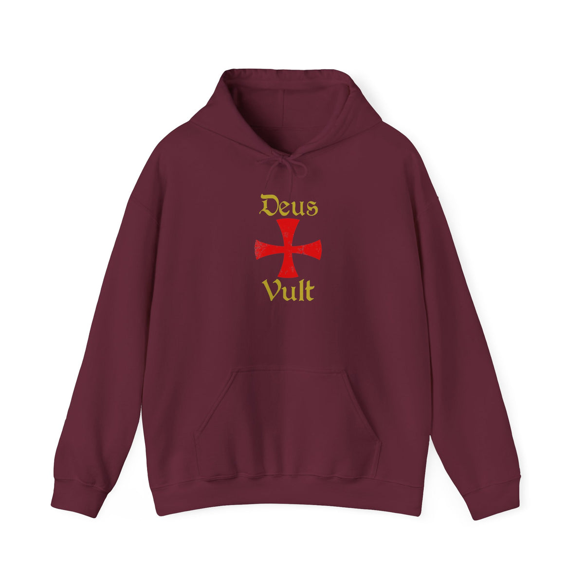 Unisex Deus Vult Hoodie Medieval Crusader Cross Heavy Blend Hooded Sweatshirt Warrior Knight Inspired Vintage Christian Symbol Streetwear