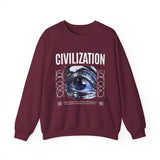 Civilization Eye Of Memory Graphic Unisex Heavy Blend Crewneck Sweatshirt Futuristic Visionary Streetwear Abstract Blue Eye Pullover