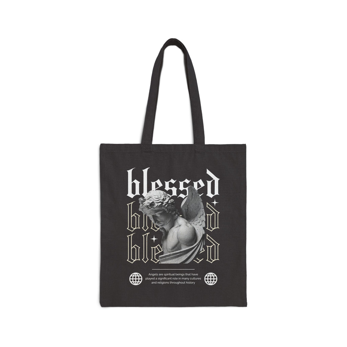 Blessed Angel Statue Graphic Cotton Canvas Tote Bag Eco Friendly Gothic Streetwear Aesthetic Spiritual Artistic Reusable Shopper