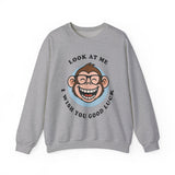 Smiling Monkey Cartoon Good Luck Unisex Sweatshirt Funny Cute Graphic Pullover Positive Vibes Humor Design Cozy Warm Casual Wear Gift For Friends Family