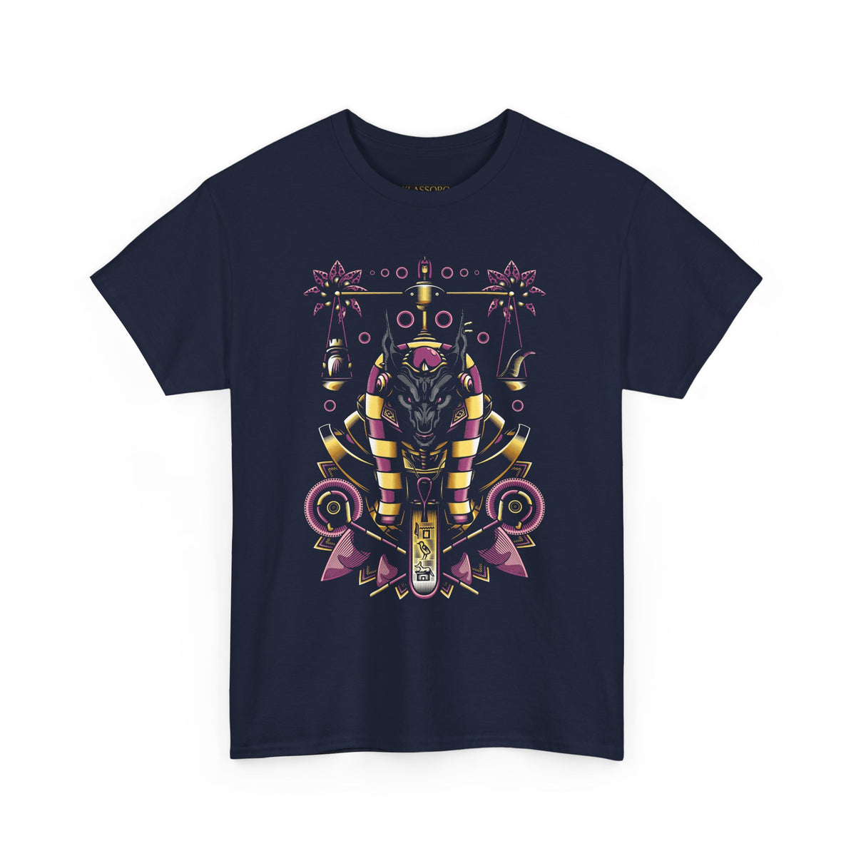Anubis Balance God Unisex Heavy Cotton Tee Egyptian Mythology Streetwear Graphic T Shirt Bold Cosmic Art Design For Men And Women Perfect For Festivals Spiritual Wear And Fashion Lovers