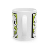 Unisex Not Alone Alien Ceramic Coffee Mug UFO Cartoon Graphic Cup Extraterrestrial Sci Fi Space Themed Conspiracy Inspired Paranormal Gift Drinkware