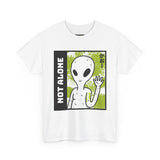 Not Alone Alien Unisex T Shirt Cartoon UFO Graphic Tee Extraterrestrial Sci Fi Space Themed Paranormal Conspiracy Inspired Streetwear Top