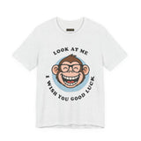 Smiling Monkey Cartoon Good Luck Design Unisex Heavy Cotton Tee Funny Cute Graphic Shirt Positive Vibes Humor Artwork Casual Wear Gift For Friends