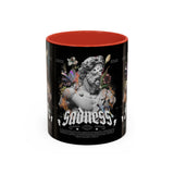 Sadness Statue Accent Coffee Mug 11oz 15oz Two Tone Ceramic Gothic Art Cup with Butterfly and Flame Design