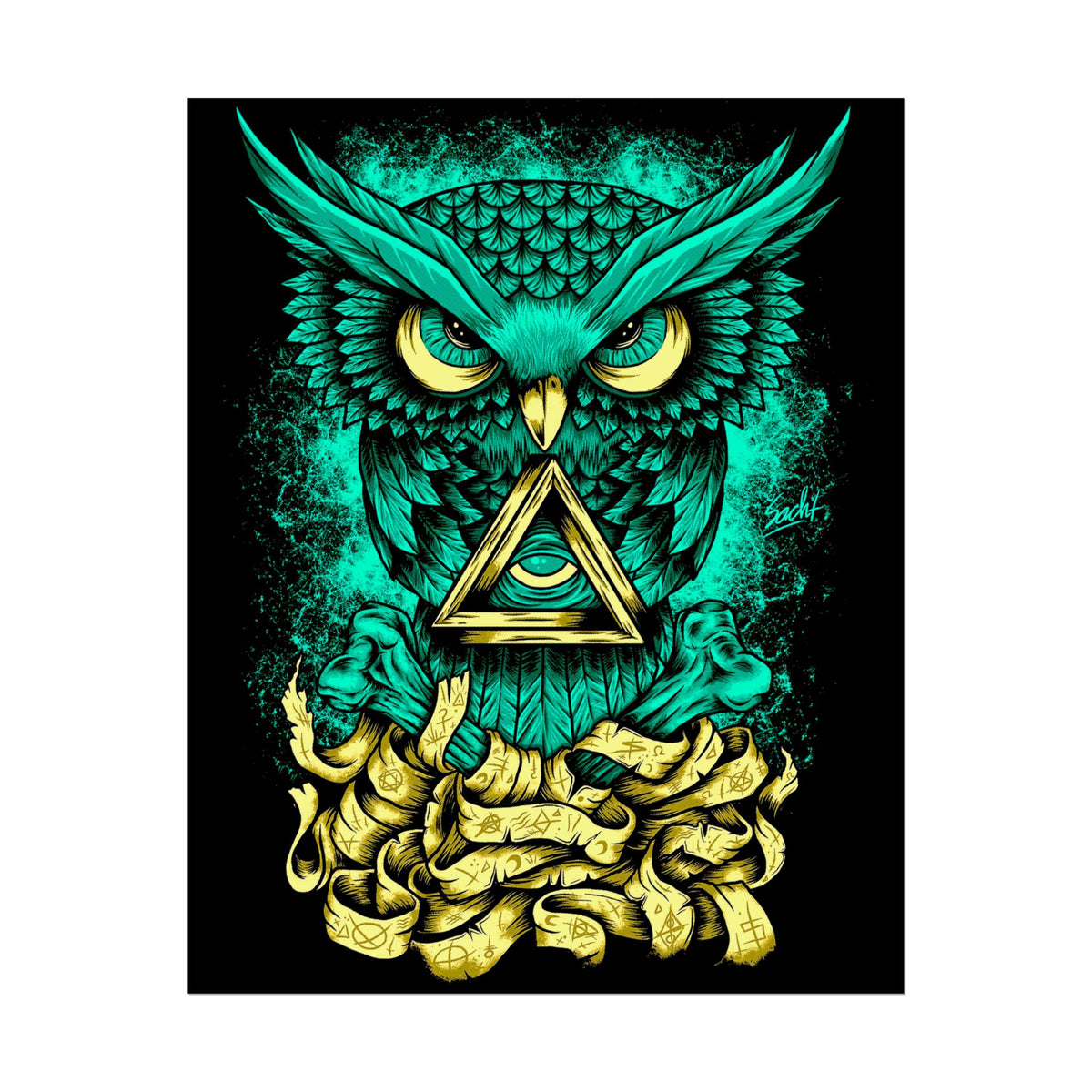 The Watcher Owl All Seeing Wisdom Matte Vertical Poster Mystical Neon Owl Wall Art Geometric Spiritual Symbol Print For Home Office Studio Decor Perfect For Visionary Thinkers And Creators