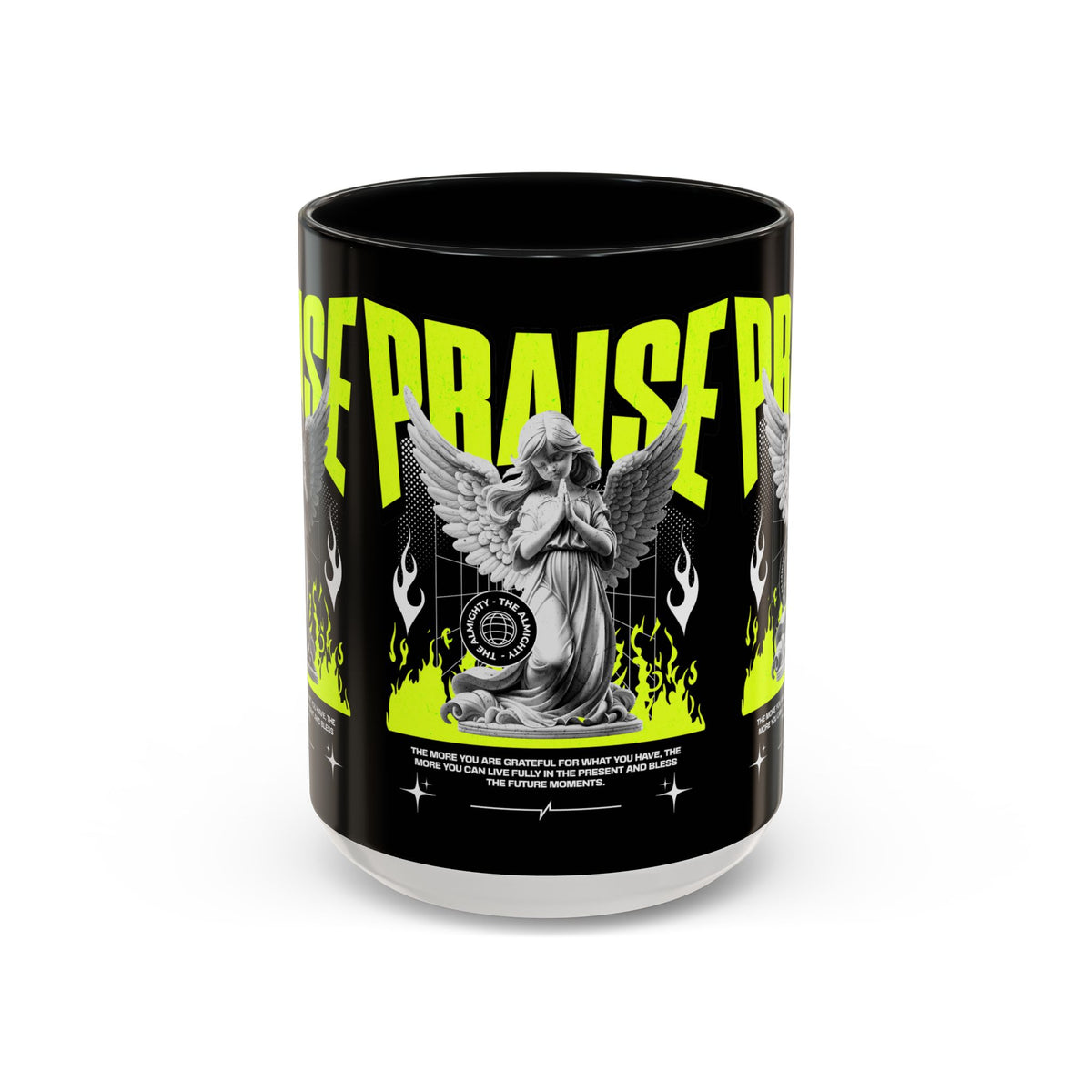 Praise Angel Statue Graphic Ceramic Mug Gothic Spiritual Coffee Tea Cup Bold Streetwear Design
