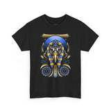 Eye Of Eternity Unisex Heavy Cotton Tee Ancient Egyptian Owl Pharaoh Gold And Blue Cosmic Streetwear Tee For Spiritual Strength And Timeless Power