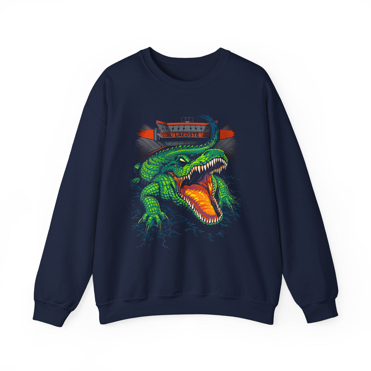 Beast Of The Stadium Unisex Crewneck Sweatshirt Heavy Fleece Blend Neon Crocodile Power Design Electric Green Reptile Streetwear Bold Statement Fashion For Cold-Season Trendsetters
