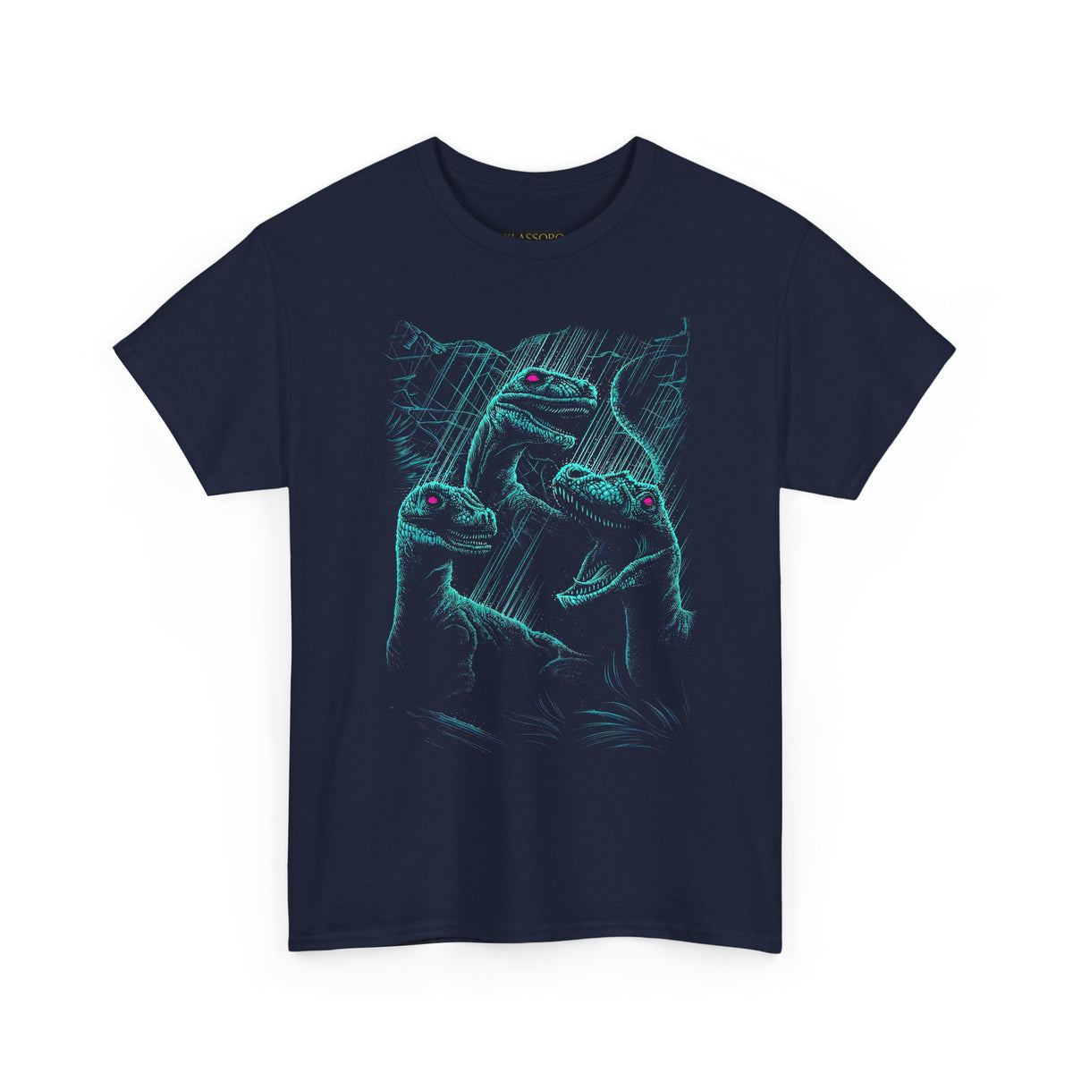 Neon Raptor Trio Dinosaur Graphic T Shirt Prehistoric Predator Jungle Illustration Savage Sci Fi Streetwear Unisex Retro Creature Art Gift