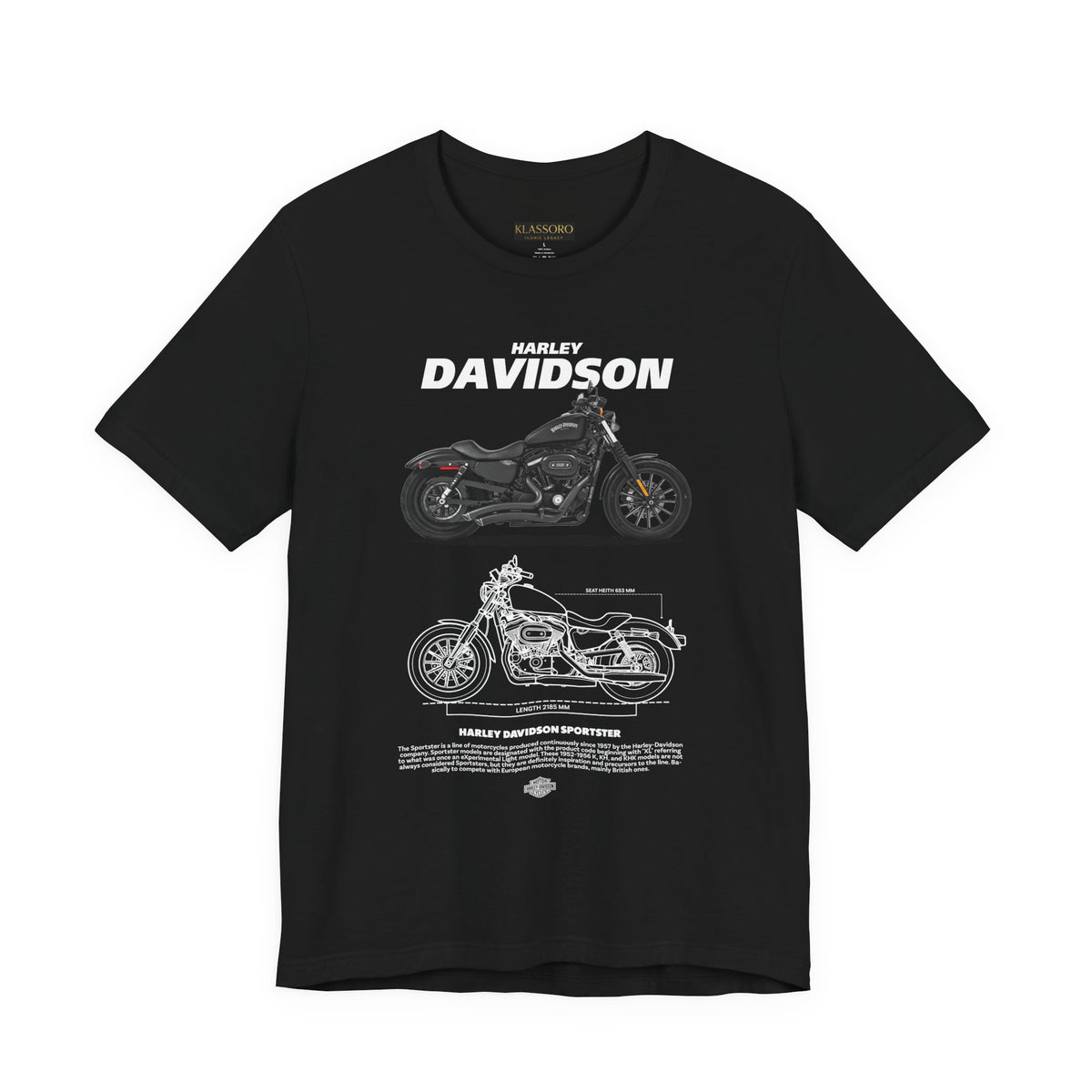 Harley Davidson Sportster Inspired Cruiser Motorcycle Blueprint Graphic Unisex Heavy Cotton Tee Premium Biker Streetwear T Shirt for Riders Enthusiasts Everyday Wear