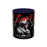 Brave Soul Warrior Accent Coffee Mug 11oz 15oz Black Ceramic Two Tone Cup Bold Statue Design with Red Script Gift for Coffee Lovers