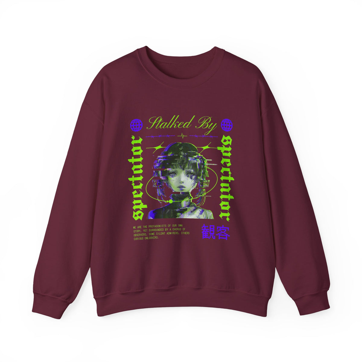 Stalked By Spectator Cyberpunk Anime Glitch Unisex Heavy Blend Crewneck Sweatshirt Japanese Streetwear Pullover