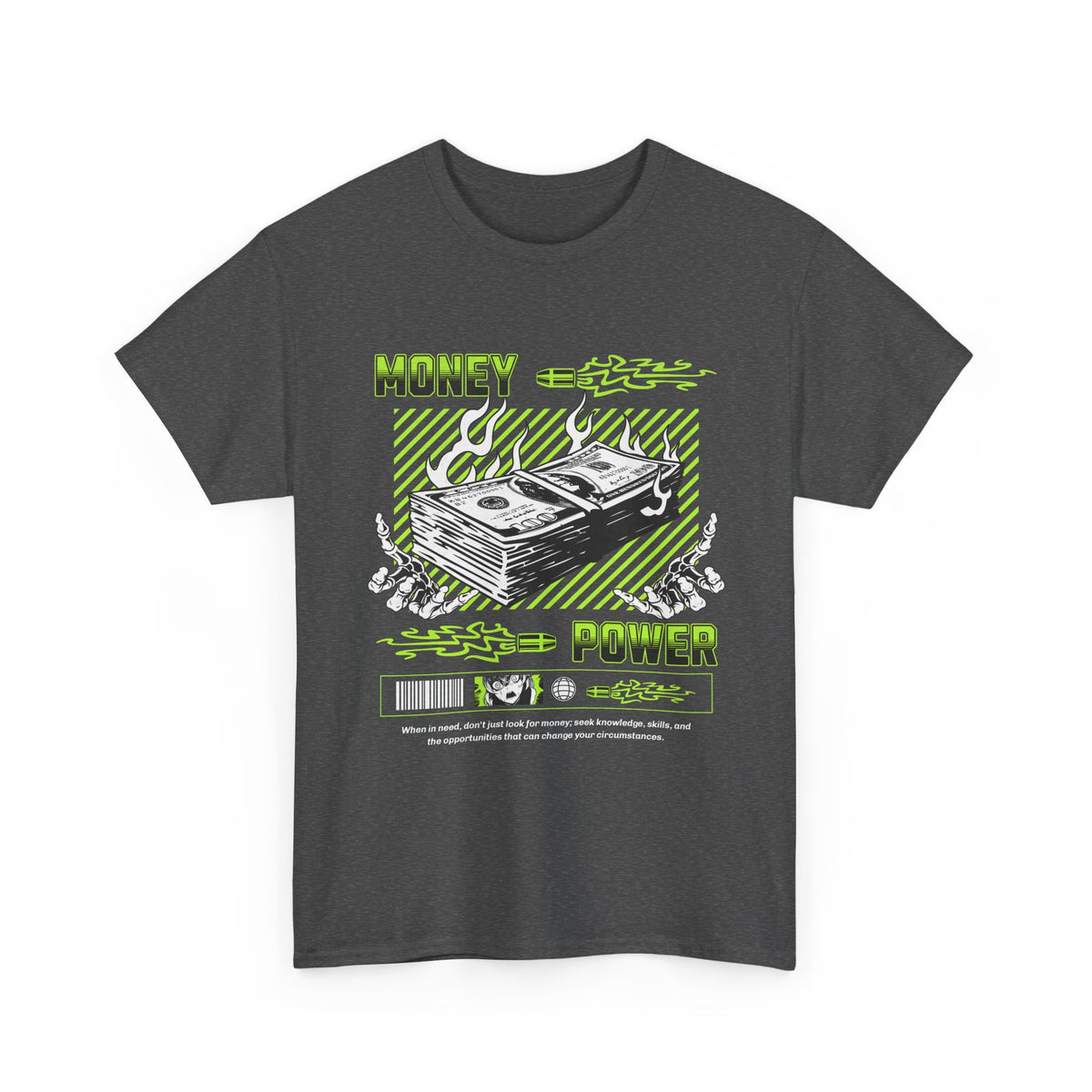 Money Power Unisex Heavy Cotton Tee Bold Dollar Stack Graphic Neon Green Streetwear Aesthetic Hustle Mindset Motivational T Shirt