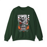 Humble Angel Statue Unisex Heavy Blend Crewneck Sweatshirt Graphic Pullover Streetwear Fire Print Bold Motivational Urban Fashion Outfit