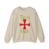 Unisex Deus Vult Crewneck Sweatshirt Medieval Crusader Cross Heavy Blend Fleece Pullover Warrior Knight Inspired Vintage Christian Symbol Streetwear