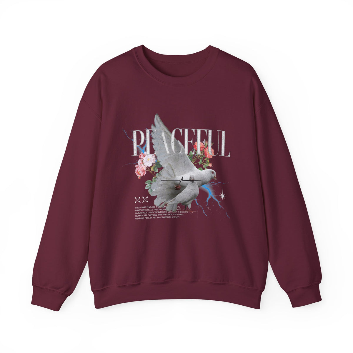 Peaceful Dove Floral Crewneck Sweatshirt Comfortable Unisex Pullover Motivational Streetwear Bold Graphic Design Symbol of Peace Perfect Gift for Friends Birthdays Cozy Days Casual Wear