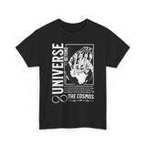 Universe Beyond The Cosmos Unisex Heavy Cotton Tee Graphic Black T Shirt Skeleton Hand Space Infinity Streetwear Futuristic Sci Fi Artistic Fashion Outfit