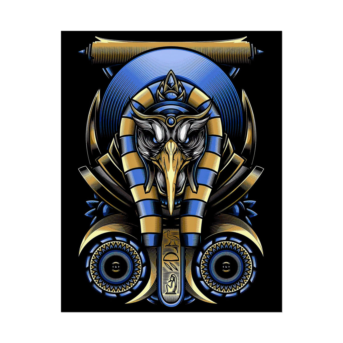 Eye Of Eternity Poster Gold And Blue Egyptian Owl Pharaoh Sacred Geometry Art Print Spiritual Wall Decor For Focus Energy And Royal Inspiration
