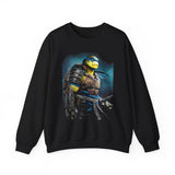 Urban Warrior Samurai Heavy Fleece Crewneck Sweatshirt Blue Energy Armor Design Bold Fighter Strength Streetwear for Fearless Achievers and Mindset Champions