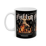 Fighter Resilience Victorious Flame Statue Graphic Ceramic Mug Unisex Motivational Coffee Tea Cup Streetwear Inspired Drinkware