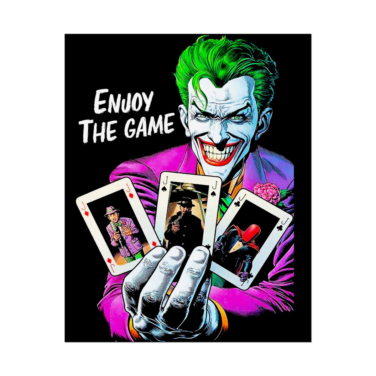 Joker Enjoy The Game Glossy Poster Bold Gothic Wall Art Dark Psychological Design Fiery Street Aesthetic Print for Risk Takers and Art Collectors