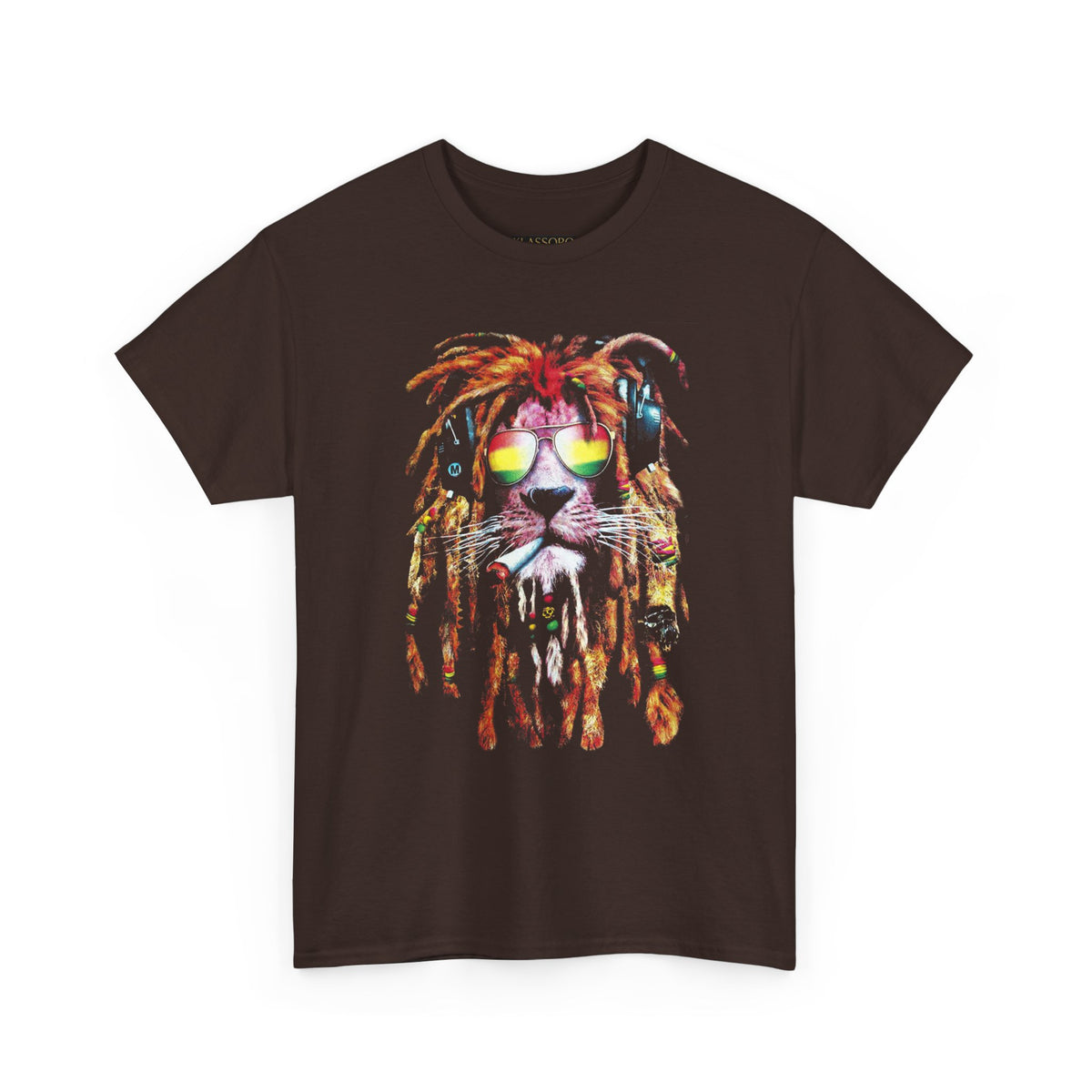 Rasta Lion Unisex Heavy Cotton Tee Bold Reggae Vibes Artistic Lion Headphones Design Cool Jamaican Streetwear Graphic TShirt Symbol of Strength Music and Freedom by KLASSORO