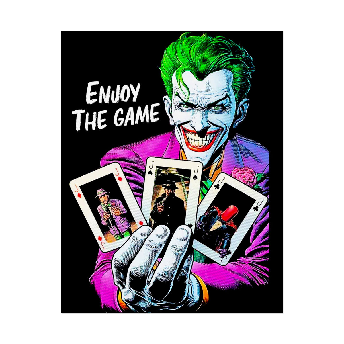 Joker Enjoy The Game Glossy Poster Bold Gothic Wall Art Dark Psychological Design Fiery Street Aesthetic Print for Risk Takers and Art Collectors