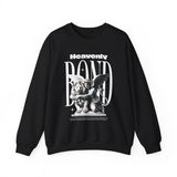 Heavenly Bond Unisex Heavy Blend Crewneck Sweatshirt Graphic Pullover Black Angel And Lion Statue Spiritual Streetwear Bold Futuristic Artistic Fashion Outfit