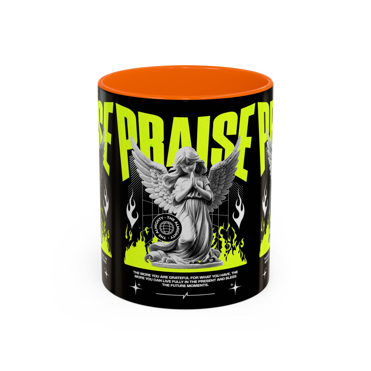 Praise Angel Statue Graphic Ceramic Mug Gothic Spiritual Coffee Tea Cup Bold Streetwear Design