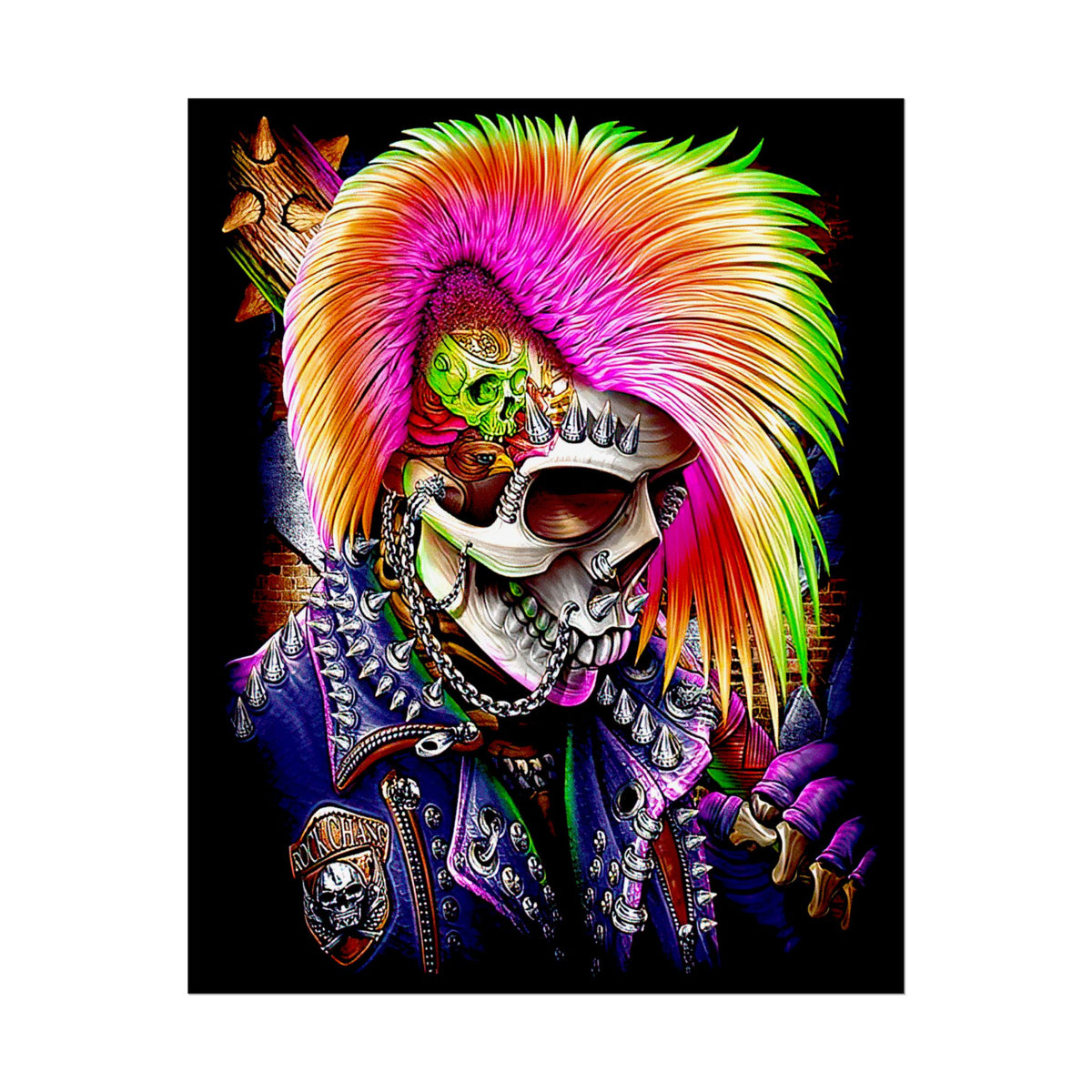 Calavera Punk Skull Matte Vertical Poster Vibrant Neon Gothic Wall Art Punk Rock Decor For Tattoo Studios Music Lovers Halloween Festival Rooms And Alternative Art Collectors