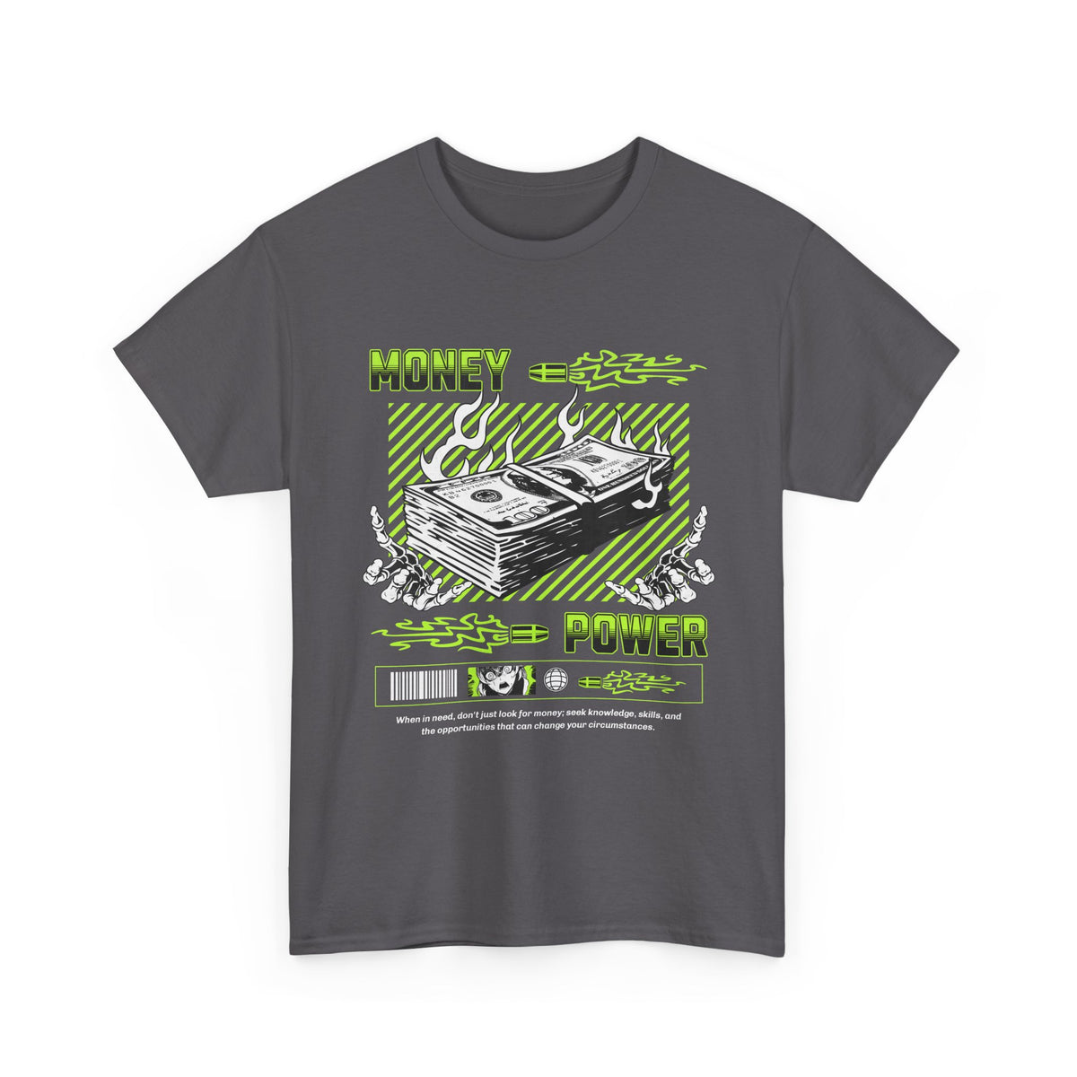 Money Power Unisex Heavy Cotton Tee Bold Dollar Stack Graphic Neon Green Streetwear Aesthetic Hustle Mindset Motivational T Shirt