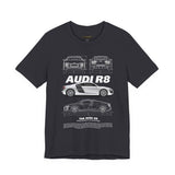 White Mid Engine Sports Coupe Blueprint Artwork Unisex Heavy Cotton Tee High Performance Inspired Streetwear Graphic Shirt For Car Enthusiasts And Automotive Art Fans